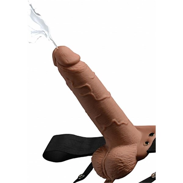 Fetish Fantasy 7.5 Hollow Squirting Strap-On Con Palle, Tan | Pipedream